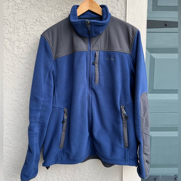 L.L. Bean Polartec WindPro Fleece Jacket Blue Gray Full Zip Size Large - Picture 1 of 10